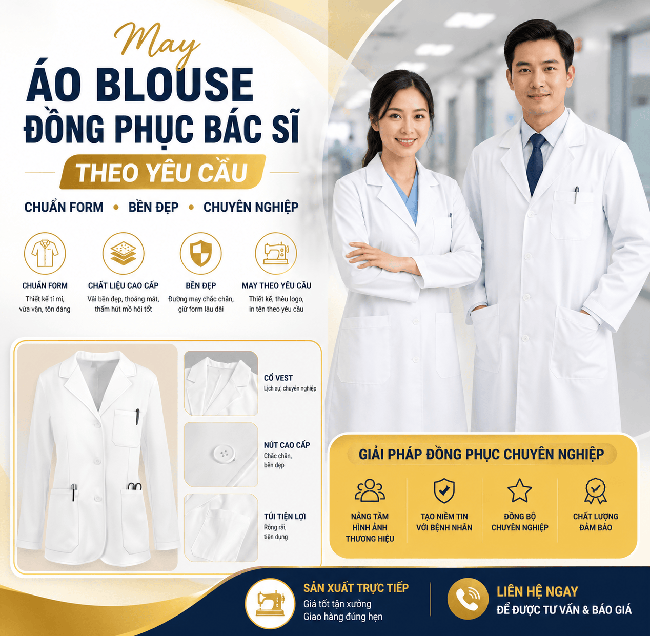 May Áo Blouse Đồng Phục Bác Sĩ Theo Yêu Cầu
